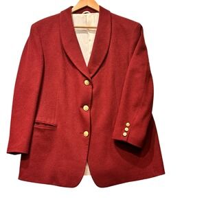 Pietrafesa for Studio 121 Blazer Womens L Red Wool Blend Shawl Lapel Gold Button